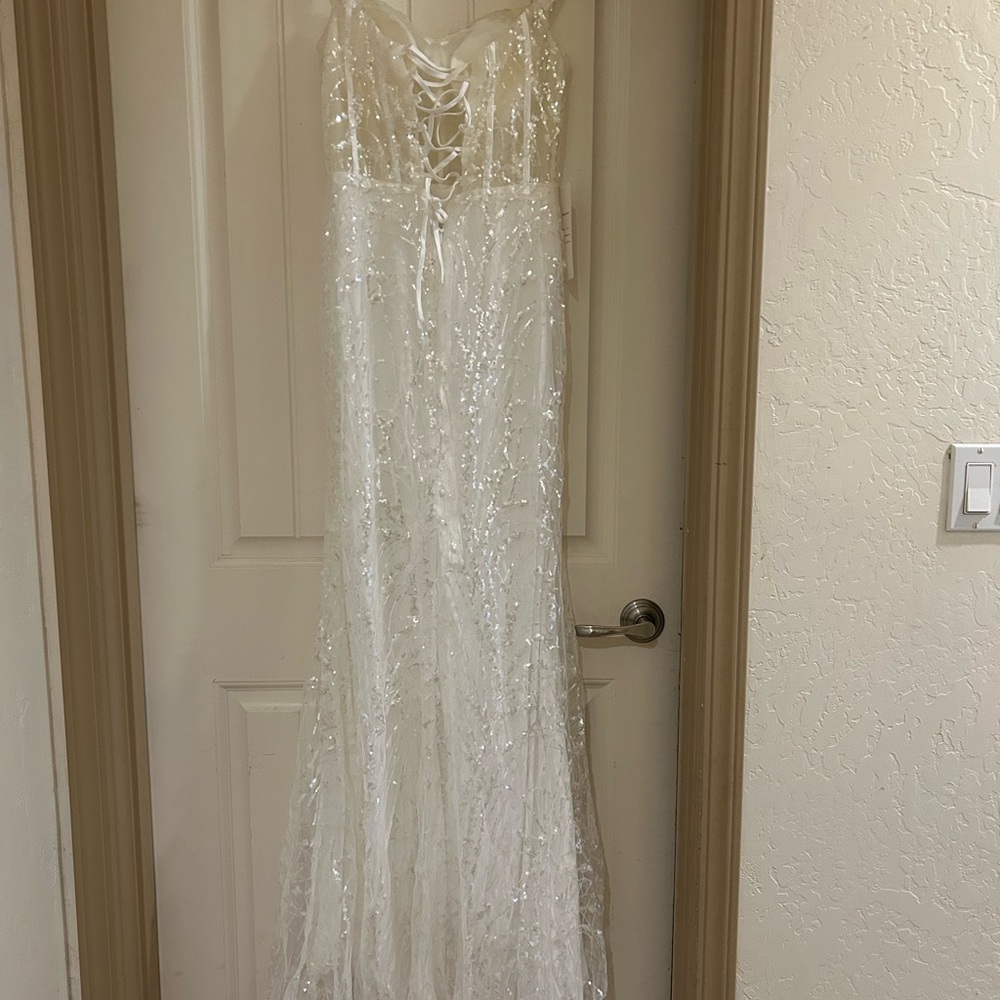 Elegant White Sequin Prom Dress
